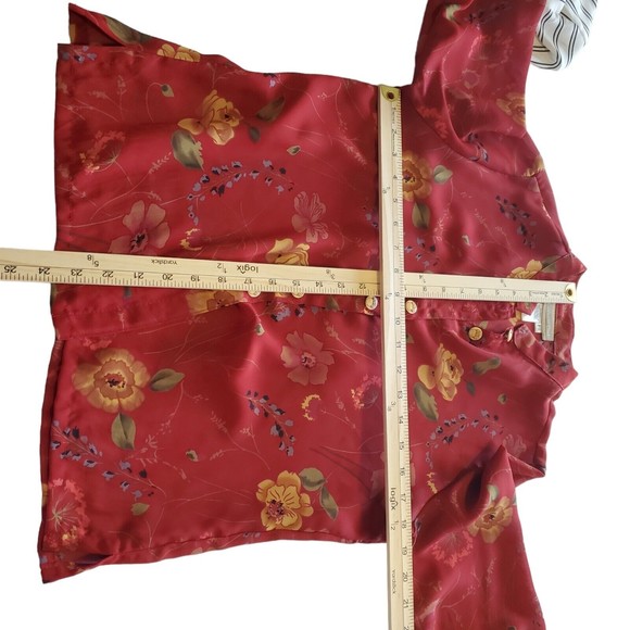Coldwater Creek Red Floral Button Up Dress Shirt Blouse Petite Small - Picture 6 of 8